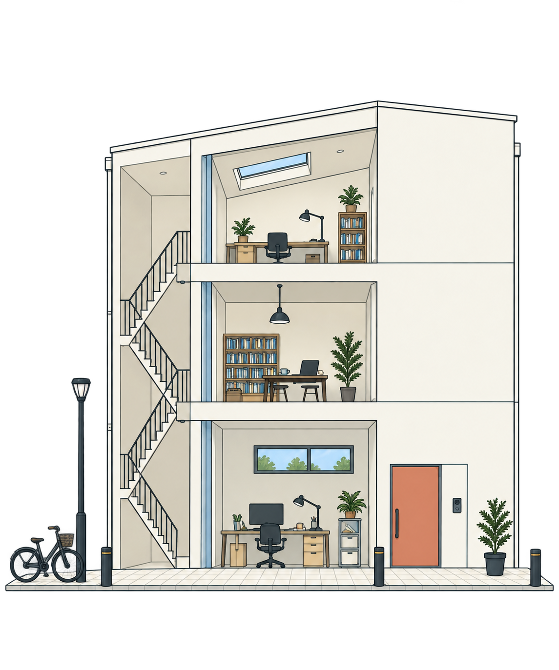 3階建ての家。上から自己紹介、記事、つくったものの部屋。